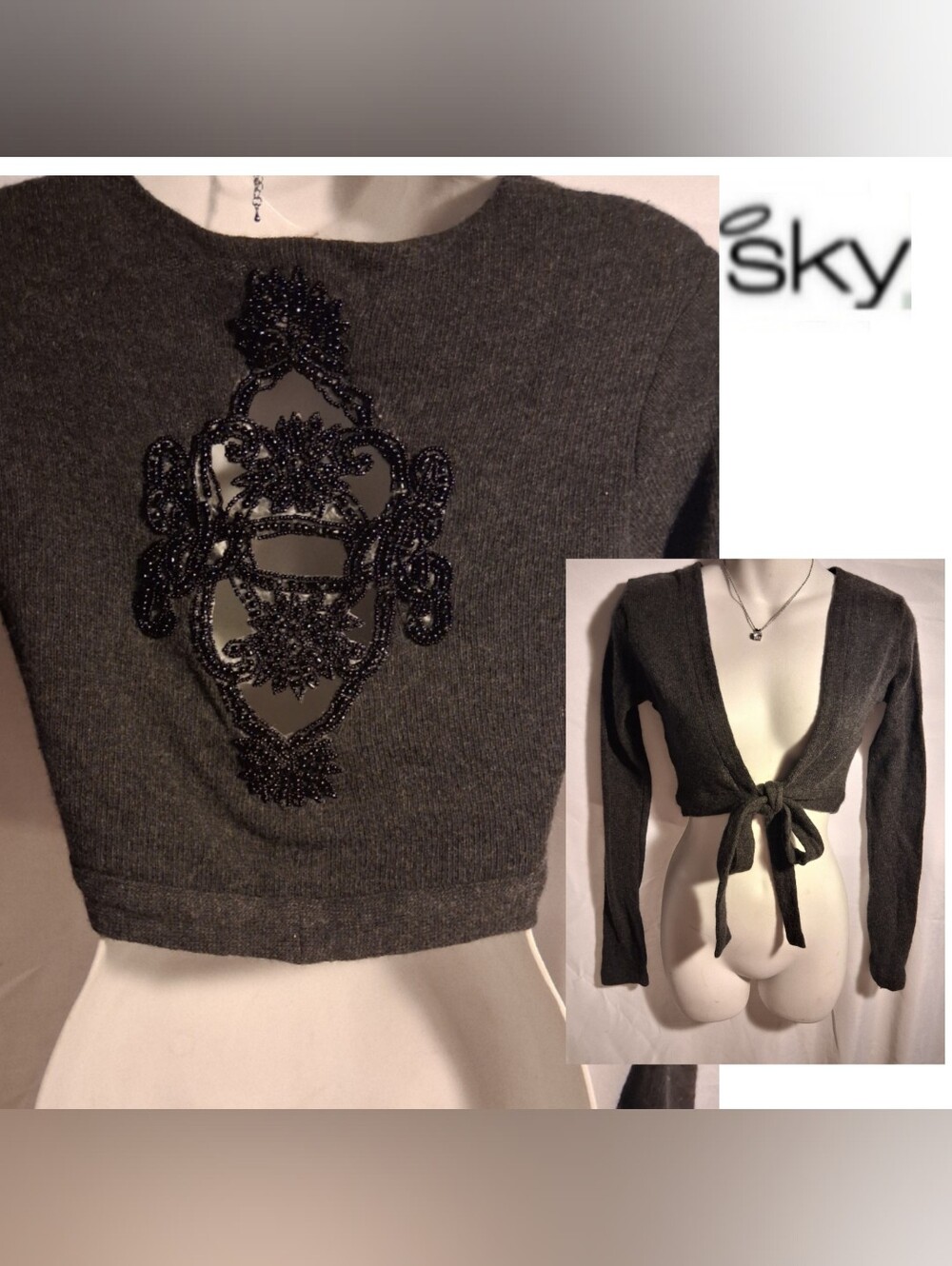 Sky crop cardigan tie sweater.   Sz Sm.